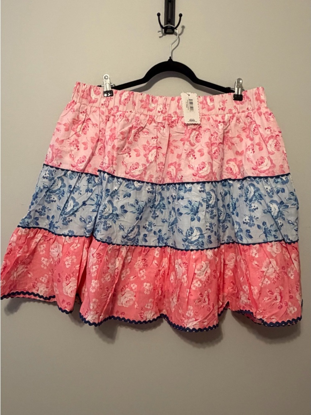 NWT XL Simply Southern Pink and Blue Floral Tiered Skater Skirt
